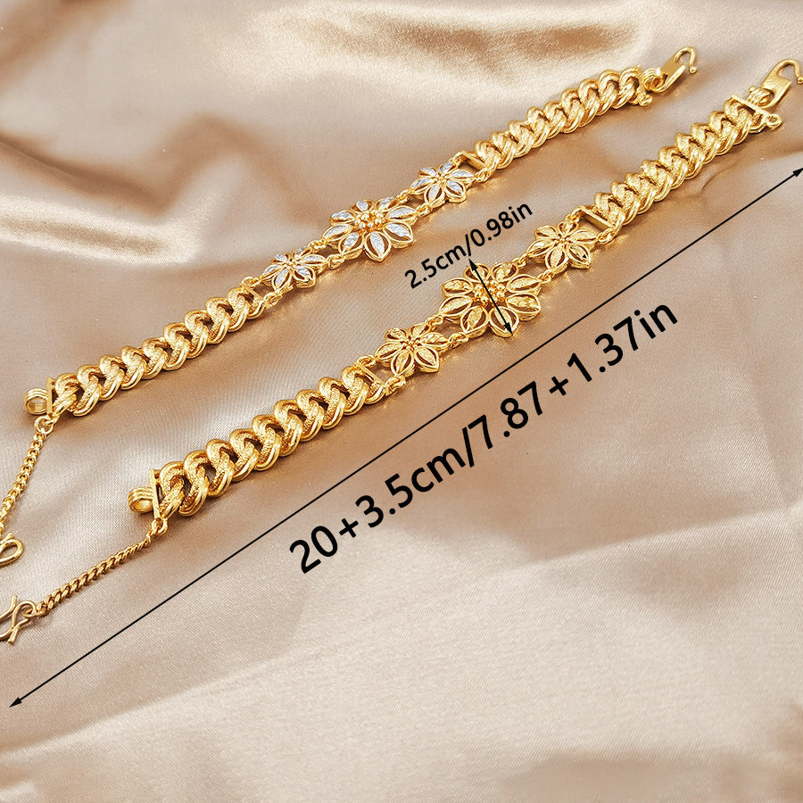 Middle eastern elegance 24k gold-plated copper rose bracelet - luxurious wide chain, perfect for weddings and valentine's day gifts