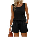 Amazon fashion cross-border y2 women's summer casual shorts suit vest square neck sleeveless sportswear with mouth