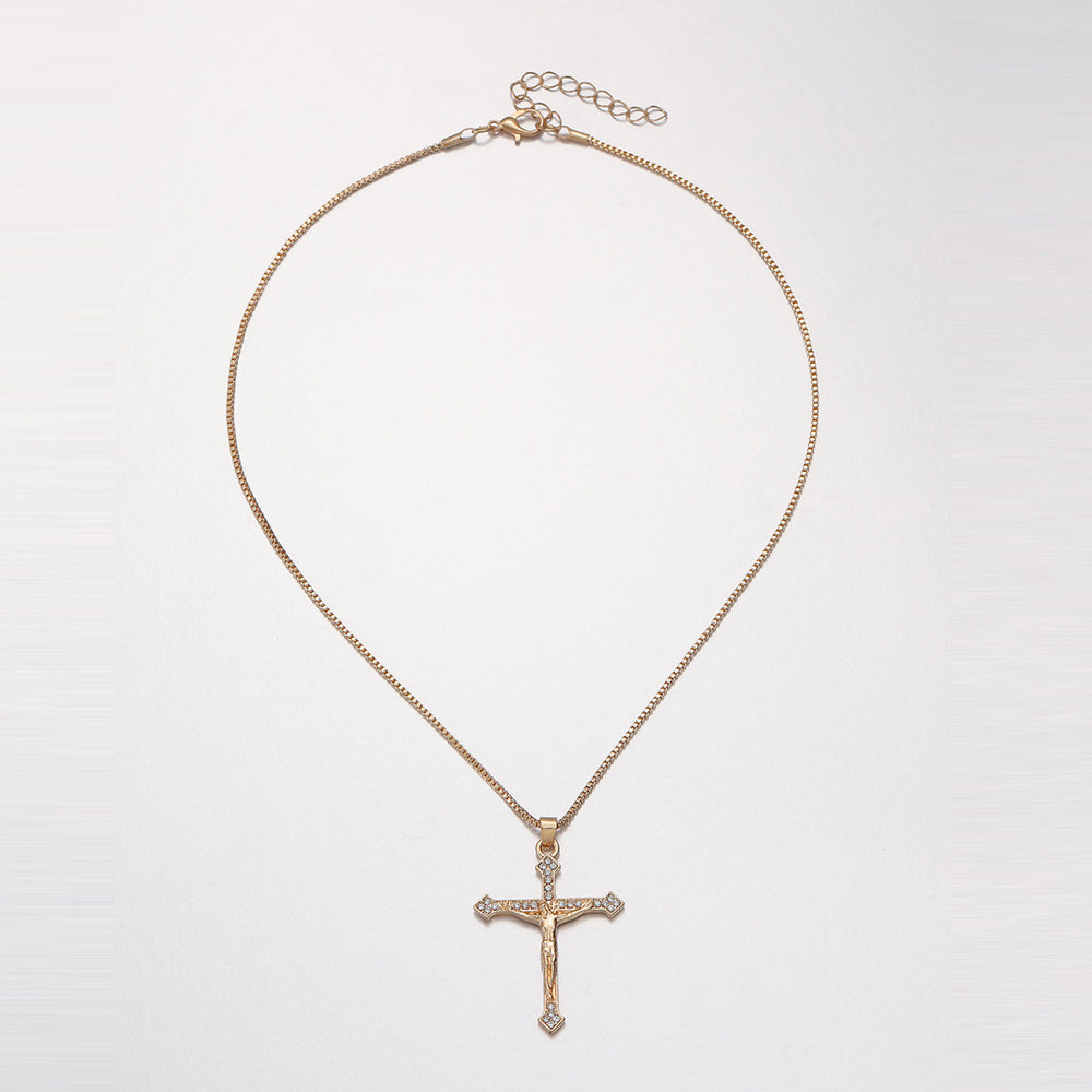 European and american cross-border jewelry: minimalist ins cross pendant necklace, unique and niche design, diamond-studded clavicle chain for women