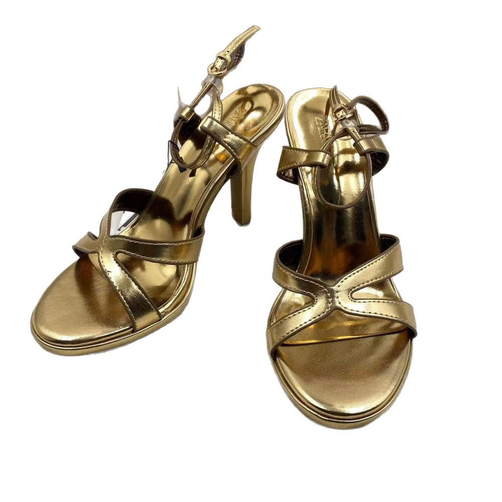Za2025 new round-toe metal buckle low-cut stiletto heel slip-on elegant european and american style