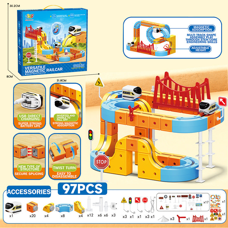 hot-selling electric magnetic track car, mini high-speed train, children's educational toy, building block set, magical 3d toy