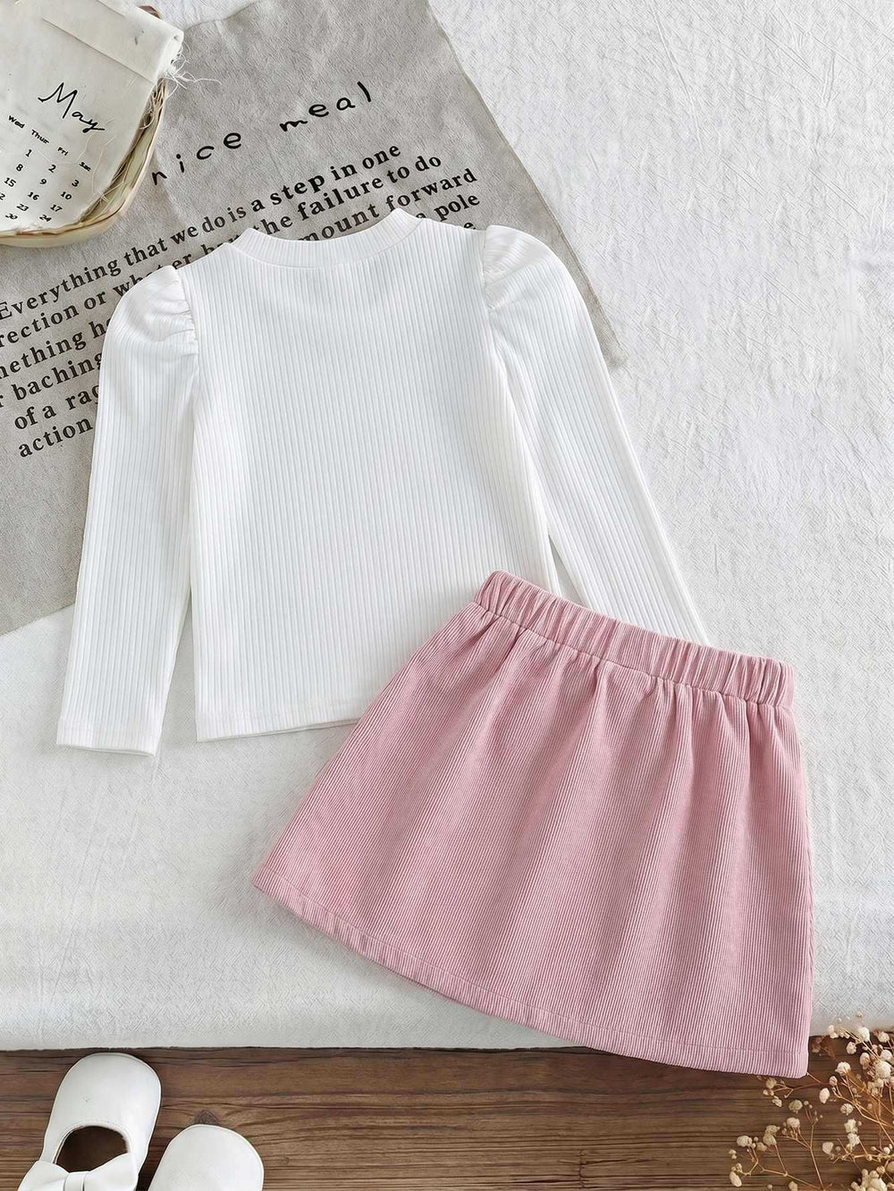 new cross-border girls' fashion set: european & american style princess sleeve heart print top + corduroy skirt, infant/toddler two-piece outfit