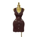 export tweed style sleeveless fine glitter knittingdress women's hot diamond button waist slimming lookknitting short skirt