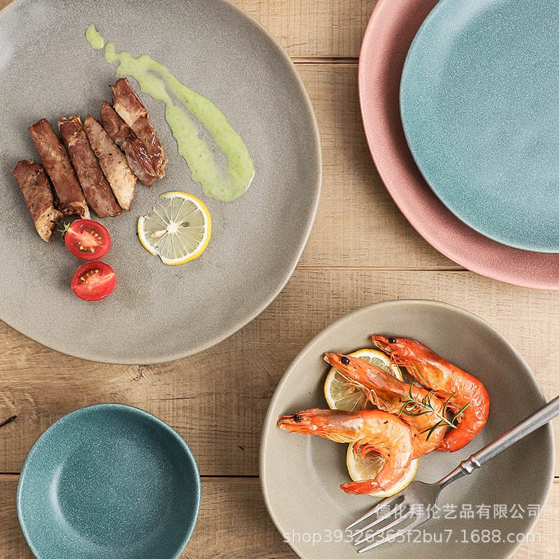 Irregular shaped bowls & plates - home ceramic salad bowl - nordic style shallow soup plate - matte minimalist flat plate - breakfast plate