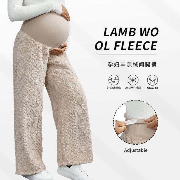 Lamb wool maternity thermal pants winter large size coral fleece adjusted belly support home pants fleece thickened maternity pants