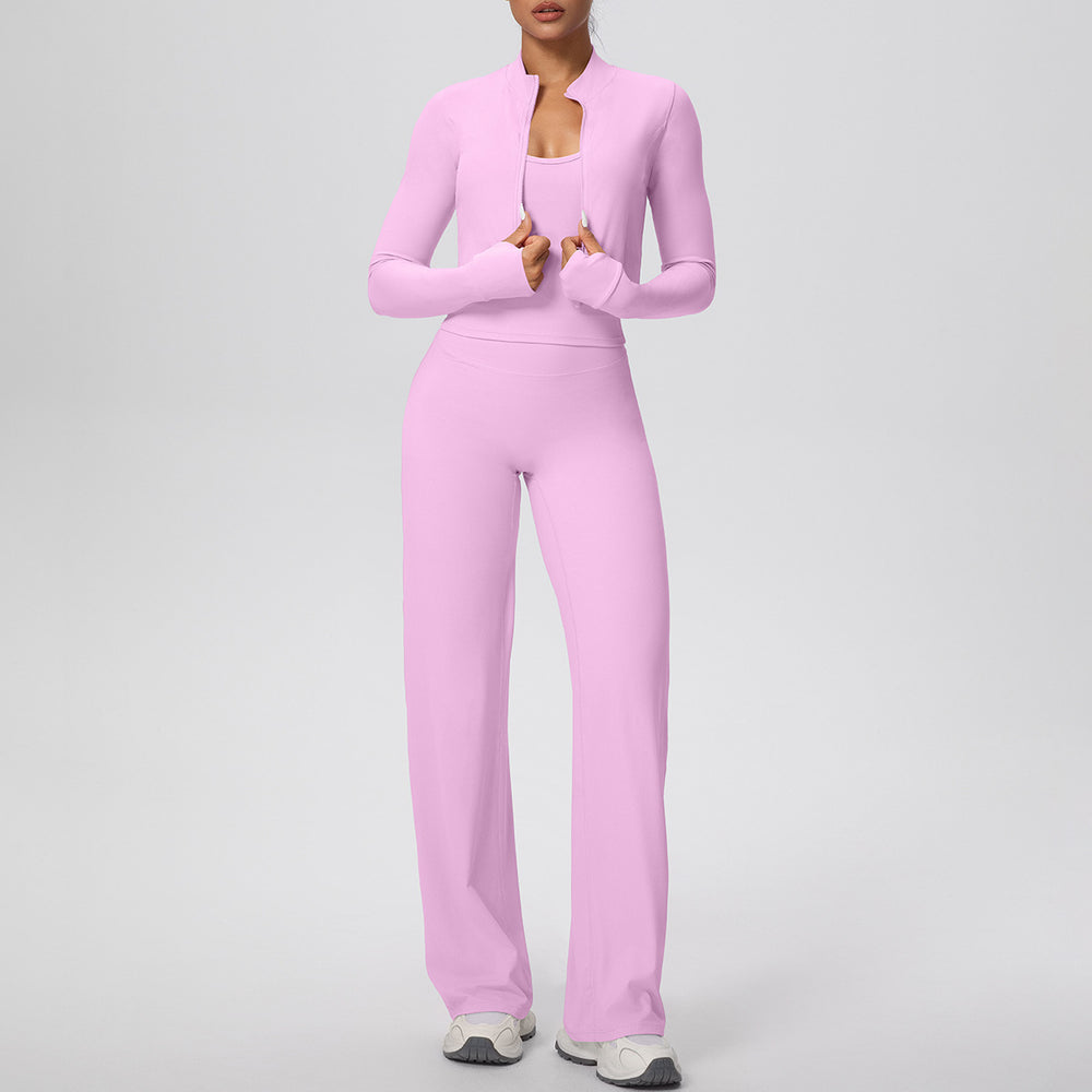 Strappy tank top casual zip-up jacket yoga outfit high-waisted butt-lifting quick-dry fitness set running sports three-piece set