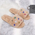 Exportplus size fur slippers 24 years fashion rhinestone women's slippers independent station fur slippers in stock wholesale