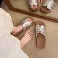 Casualthick sole sandals women's new arrival woven frenchfashionelegantcasual one-line beach soft bottom slippers for women