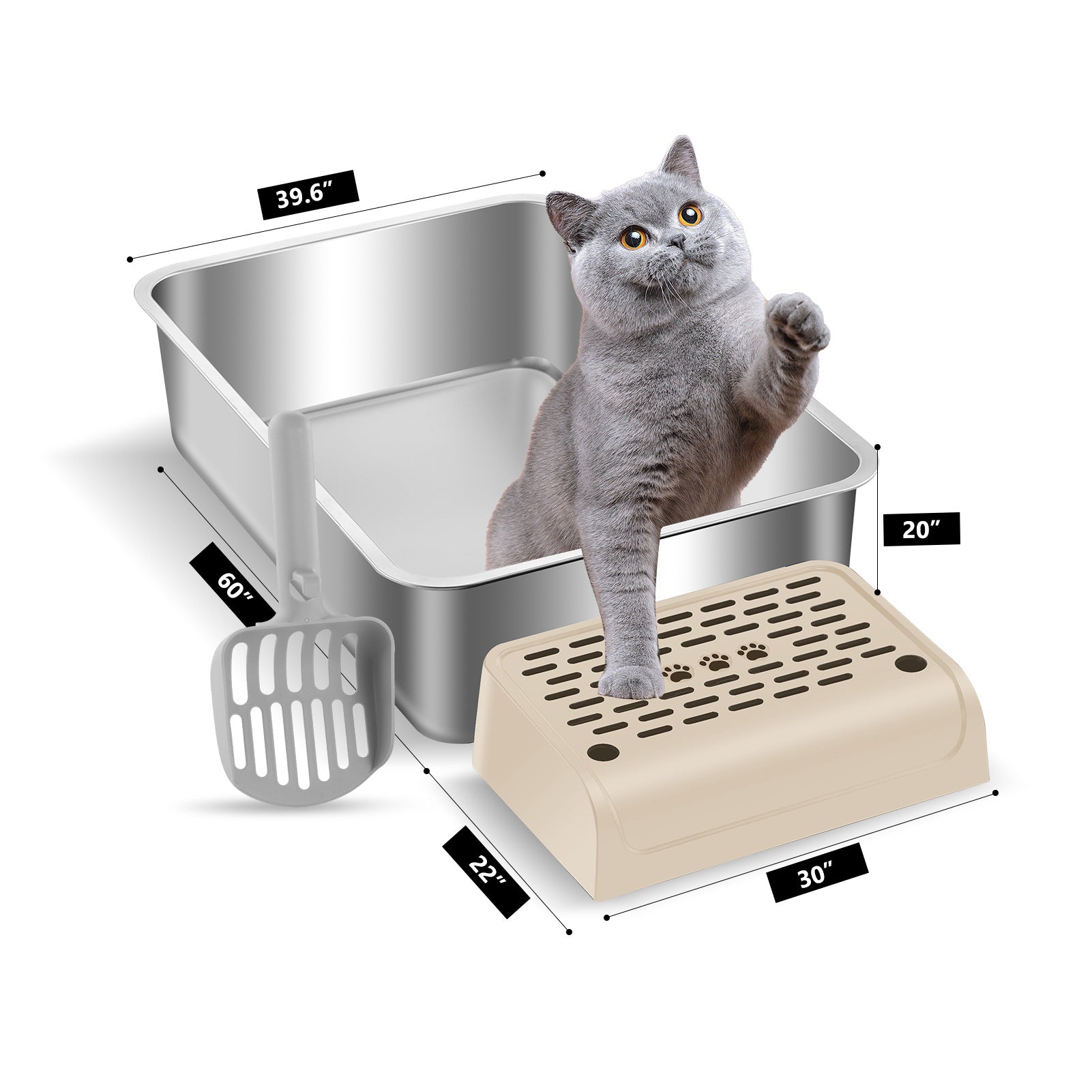 Cat litter box,  stainless steel semi-closed splash-proof cat toilet cat litter box