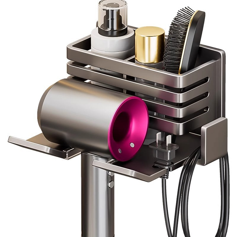 Gun gray toothbrush storage rack hair dryer all-in-one hair dryer punch-free bathroom wall-mounted bracket bathroom
