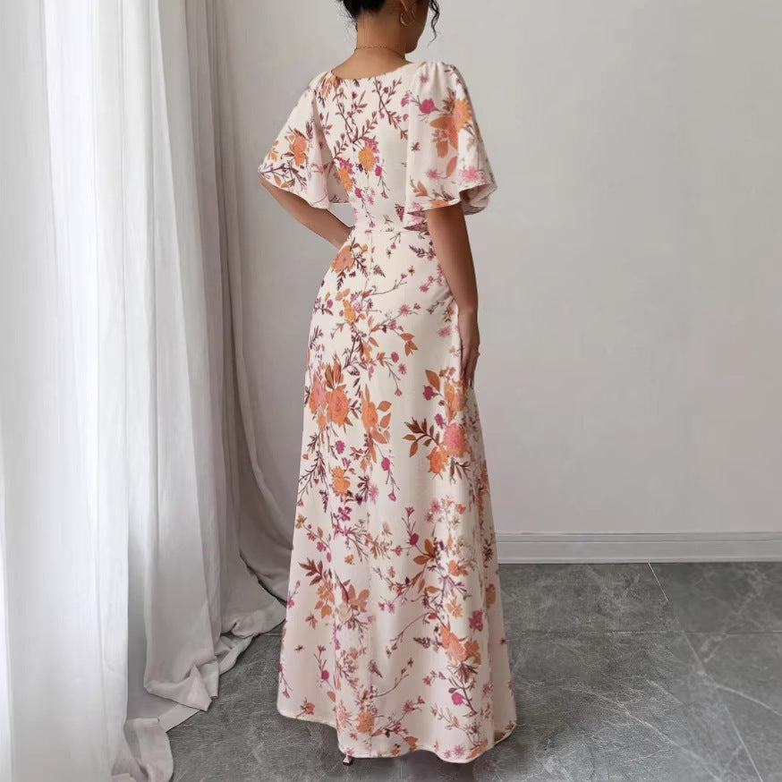 summer print long french floral slimming maxi dress