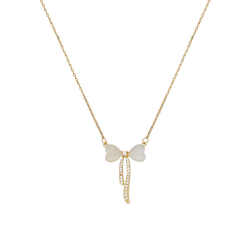 Minimalist gold cat's eye butterfly necklace - women's delicate and elegant thin chain, versatile and chic, choker style