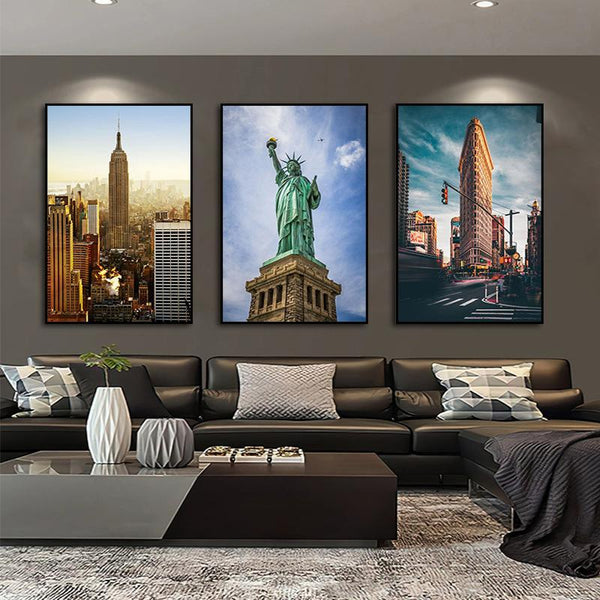 United States New York City Architecture Decorative Painting Living Room Free Muse Like Hanging Painting Manhattan Empire State Building Mural