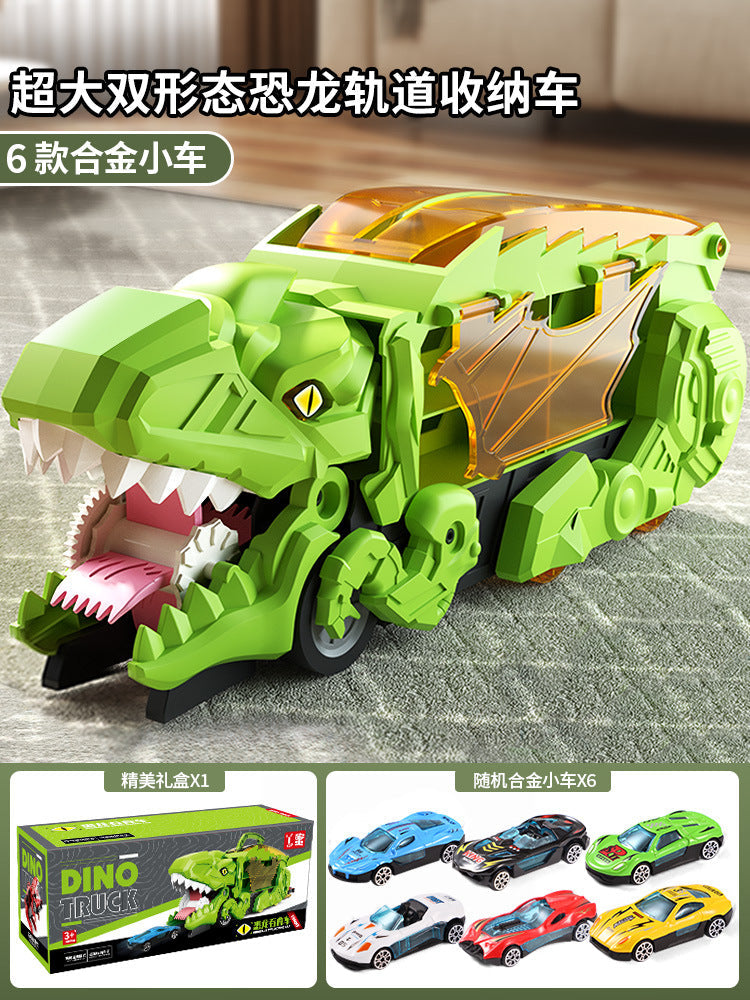 New dinosaur swallowing car attack Tyrannosaurus rex swallowing deformation toy puzzle children can store inertia scooter