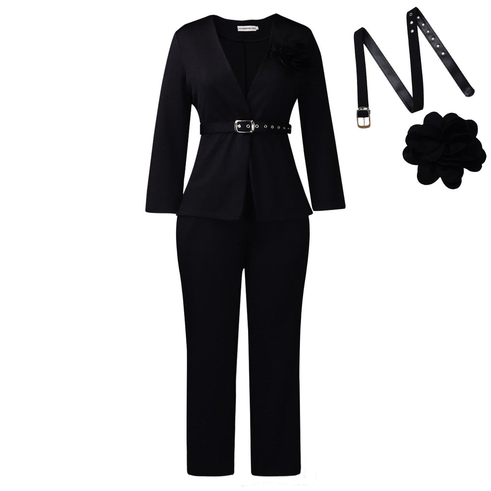 D3343 european and american cross-border women's fashion  autumn/winter new solid color stylish suit pants two-piece set african outfit