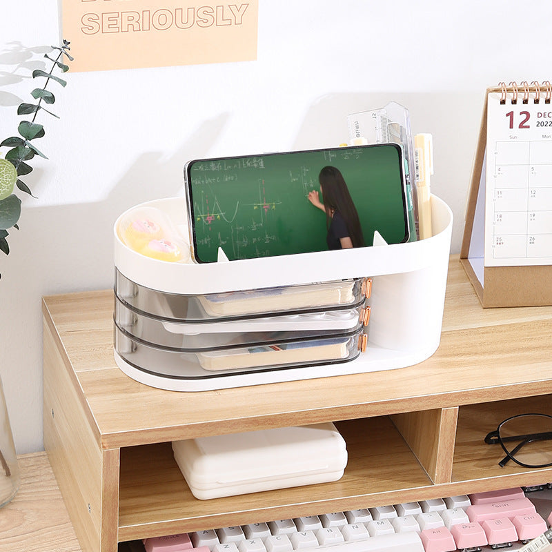 Liheng transparent desktop storage box rotatable desk pen holder plastic mini storage box cosmetic storage large