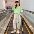 Girls' summer outfit set : stylish and trendy two-piece set for mid-to-large children - lightweight short-sleeve top and shorts for summer