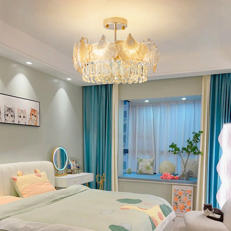 French crystal chandelier cream wind lighting glass medieval lamps light luxury 2023 new living room master bedroom lamp