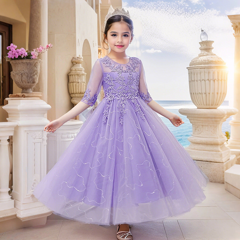 export girls' dresses: lace-trimmed, bestselling flower girl wedding dresses, runway-ready, piano performance outfits with three-quarter sleeves