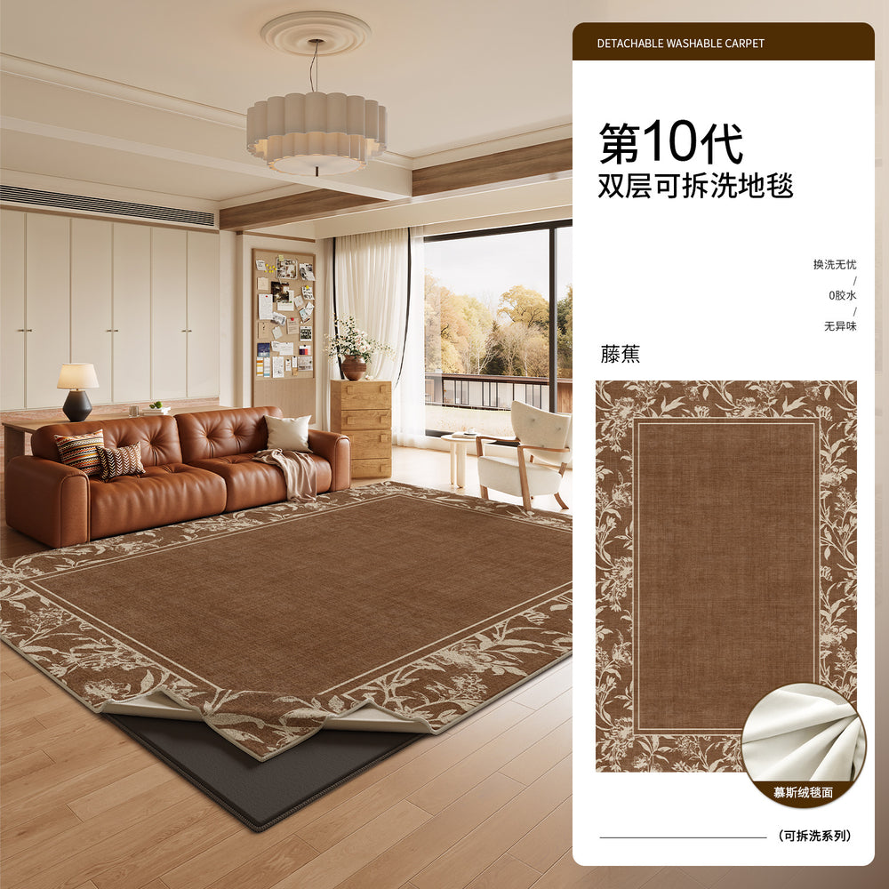 Removable and washable carpet living room french retro medieval style green double layer machine washable sofa accessible luxuryclassy floor mat