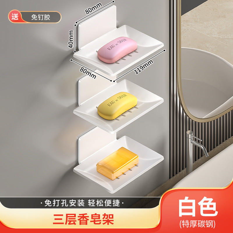 Gun Gray Bathroom Soap Box Space Aluminum Creative Drain No Punching Soap Dish Bathroom Shelf Wall Mounted