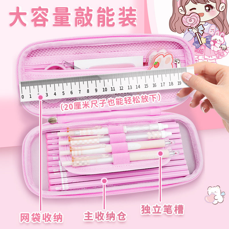 New girls pencil case cute zipper pencil case three-dimensional decompression stationery bag large capacity dirt-resistant primary school students stationery box