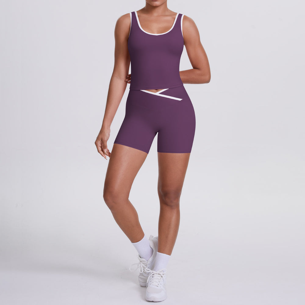 new arrival: double-sided brushed fleece color block compression yoga set - breathable, cross-back design, perfect for running and fitness (two-piece set)