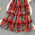 Accessible luxuryretro palace style floral suspender dress women's summer slimming look waist design large swing super fairy long skirt