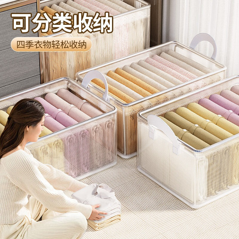 Cross-border PVC transparent steel frame box, clothes storage box, household finishing storage box, multi-functional clothing storage basket