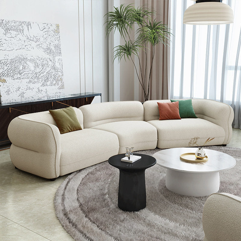 French cream wave bobo ball sofa small apartment living room designer popular curved corner teddy velvet sofa