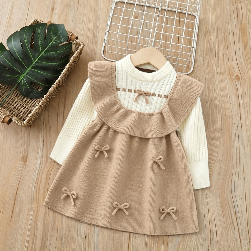 fall/winter new collection: girls' bowknot knit maxi dress - kids' sweater dress