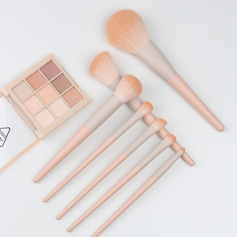 Ready-to-ship wooden handle makeup brush set - includes eyeshadow brush, blush brush, contour brush, powder brush, and a complete set of makeup tools