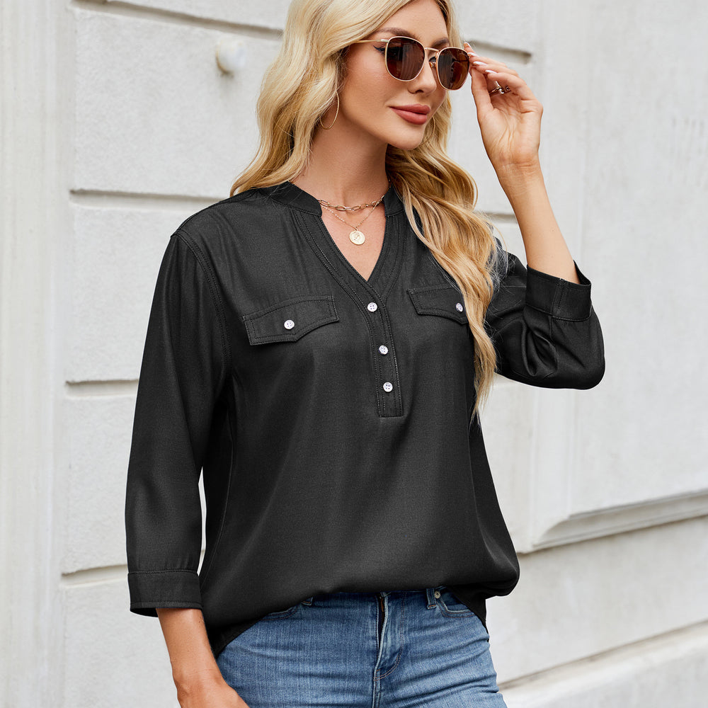 European and american cross-border e-commerce  women's spring/summer new arrivals:  &  casual loose-fit denim-look long shirt