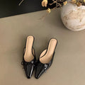 2025 summer new bowknot mid-heel mule sandals - closed toe, plus size, high heel single shoes, summer slippers