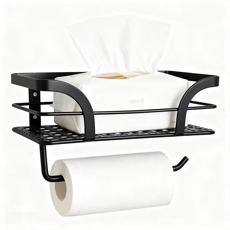 Wrought iron bathroom wall-mounted multi-functional storage rack - tissue, plant, and organizer shelf for toilet area