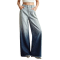 European and american style women's gradient washed denim wide leg jeans - relaxed fit, straight leg, slimming effect