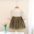 Korean style girls' dress spring  children's fashionable fake two-piece polka dot tulle skirt princess dress for baby girls