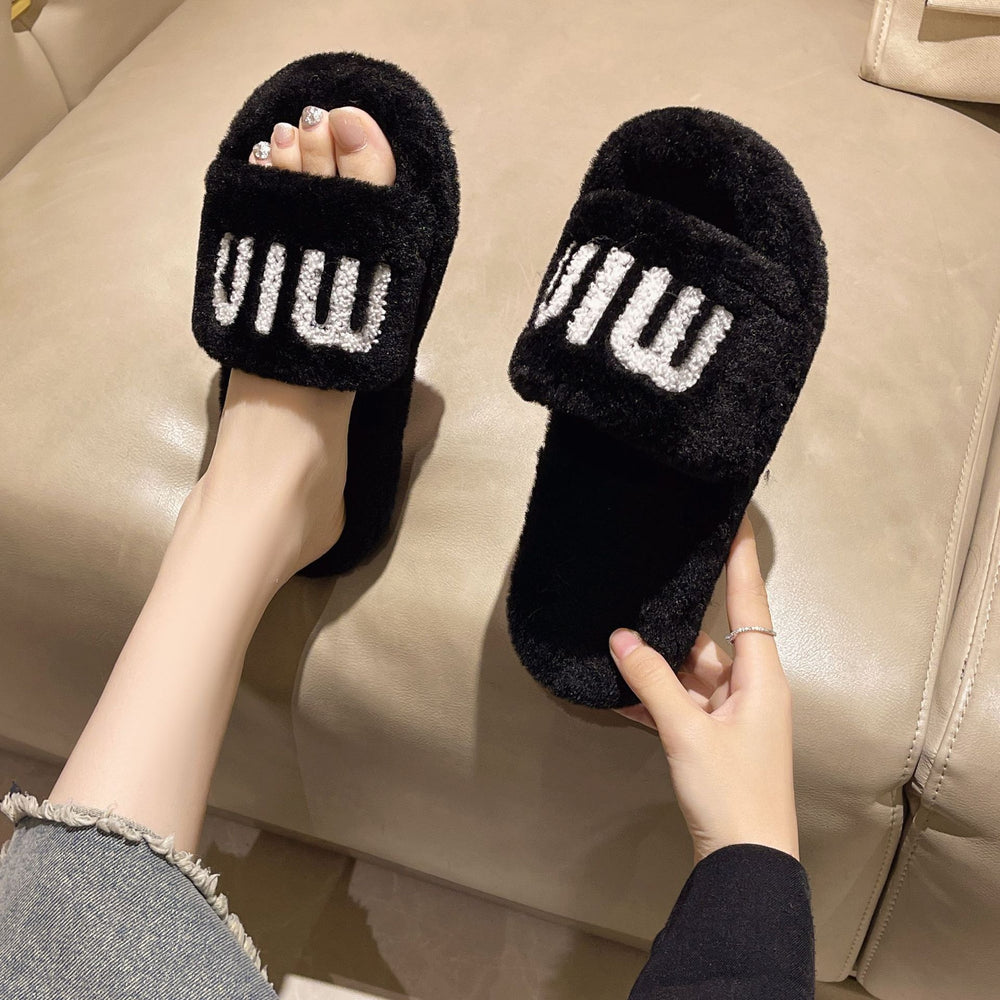 Thick sole fur slippers for women 2024autumnew arrivalpopularfashioncasualcasual style outwear open toe slippers
