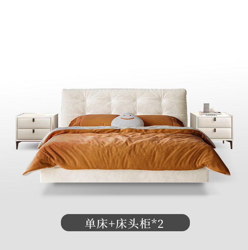 Italian normcore cream style fabric bed double bed master bedroom down soft bag wedding bed storage puff bed