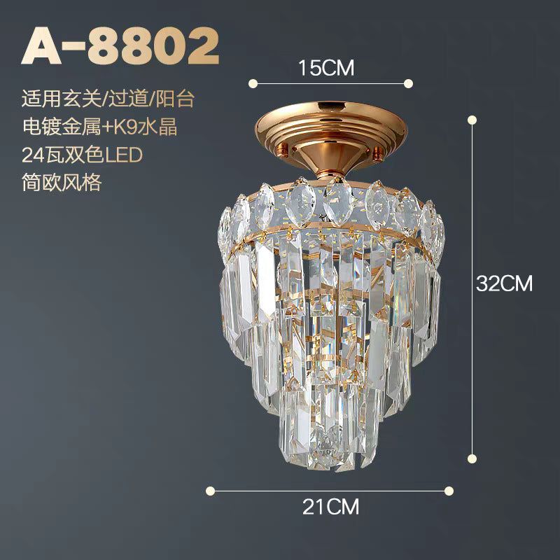 European-style light luxury american crystal small ceiling light for living room, hallway, corridor, entryway, balcony - minimalist modern indoor pendant light