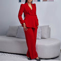 D3315 european and american style women's new fashion elegant ol ruffle long sleeve top and wide leg pants cross-border set