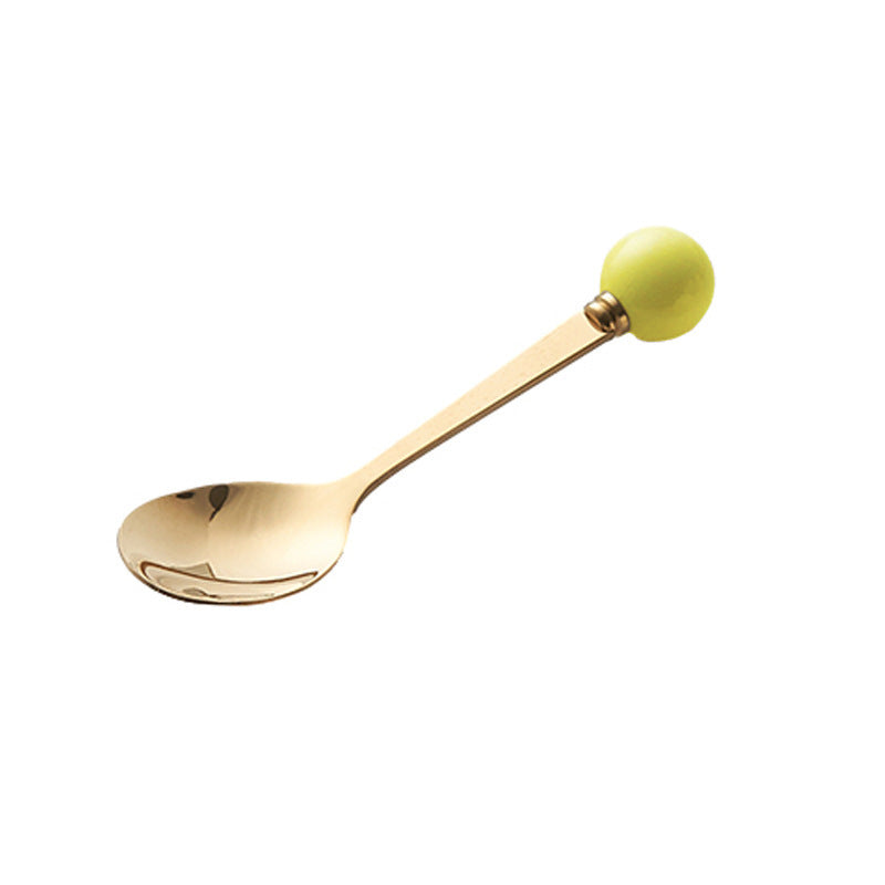 Simple macaron glazed ceramic handle fruit fork creative stainless steel fork spoon high-value home dessert spoon