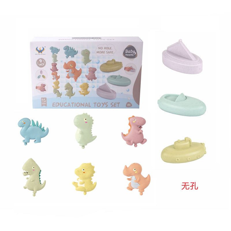 Cross-border , export all environmentally friendly straw materials, children's educational toys, five-hole tandem dinosaur boat stacking music