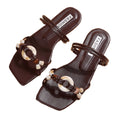 Wholesale cross-border supply:  summer deep brown shell bead embellished leather open-toe plus size sandals and slippers