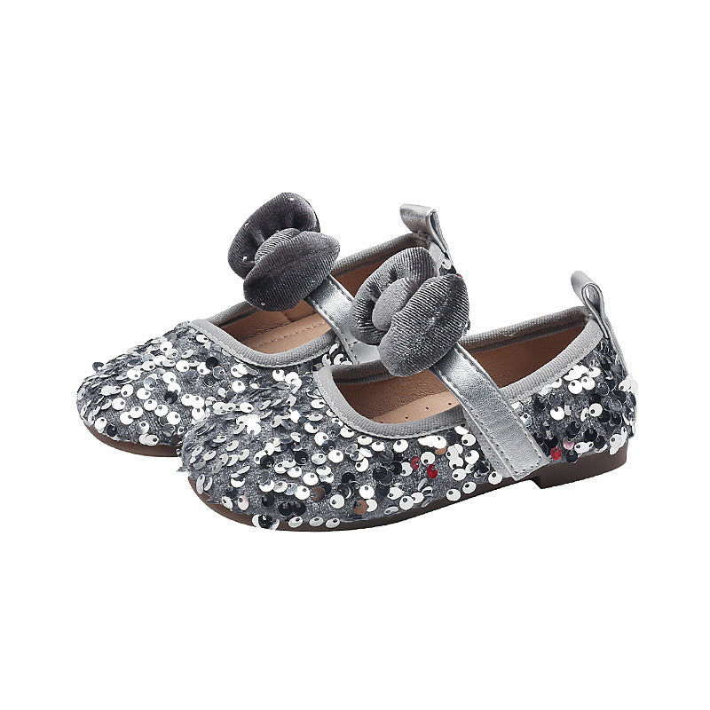 Girls' fashionable and versatile shoes - sequin bow princess shoes - new autumn collection - children's flats - dance shoes - leather shoes