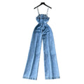 Retro denim style suspender casualelegant jumpsuit women's summer high waist waist silmslimming look wide leg pants