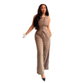 European and american cross-border women's fashion:  summer new collection - stylish round neck plaid sleeveless top with high-waisted tie-waist pants set