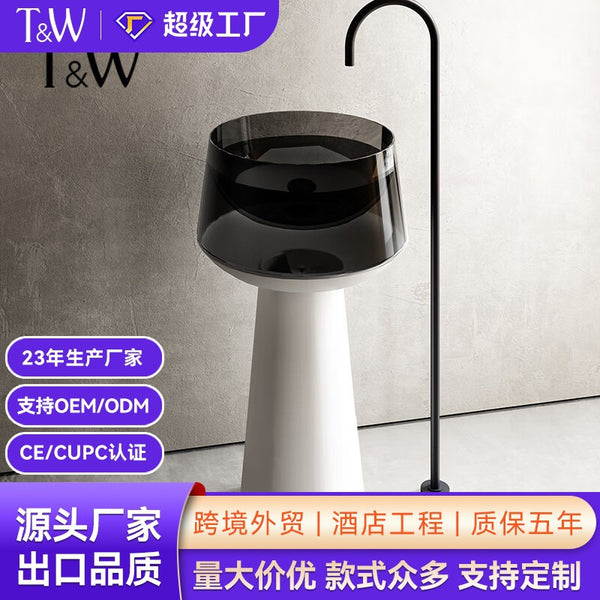 TW Travel Color Transparent Resin Pillar Basin Pillar Basin Round Washbasin Hotel Integrated Floor Washbasin