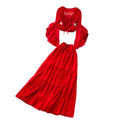 French riviera style red ruffle flare sleeve v-neck blouse and high-waisted midi skirt two-piece set - women's autumn chic