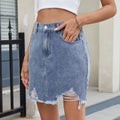 Fashion cross-border summer women's clothing new arrival   washed ripped denim skirt raw edge skirt trendy